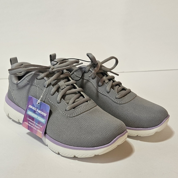 NWT Sketchers Sneakers Grey and Purple 5 1/2 - Picture 2 of 7